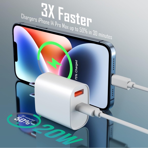 BUNDLE 1pc 3-In-1 Charging Cable Compatible & 20W USB & USB-C Power Adapter, NEW - Picture 3 of 8